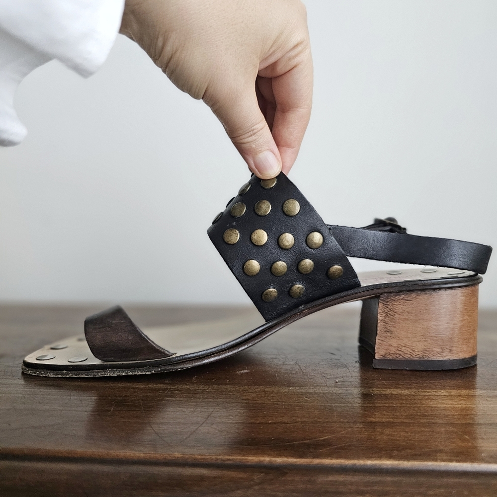 Michael Kors Black Studded Leather Block-Heel Sandals Size 9.5 M Made in Italy - Picture 6 of 16